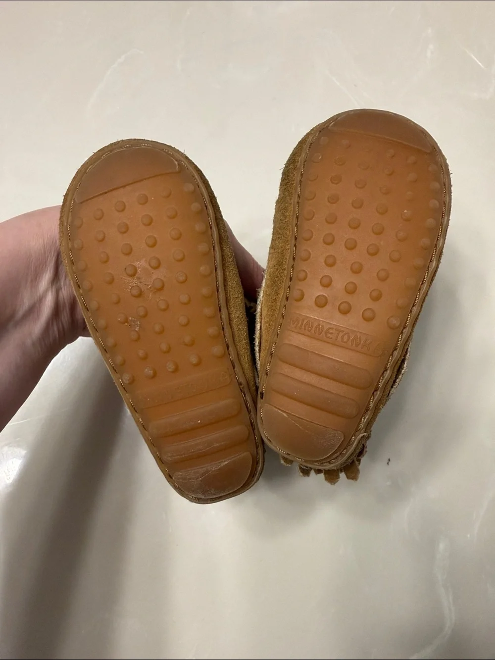 Minnetonka Kids Tan Suede Fringe Moccasins